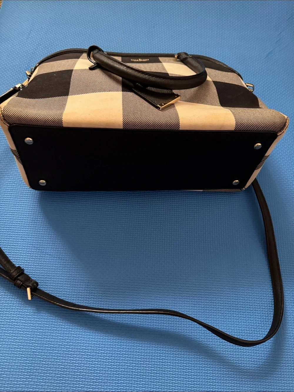 kate spade Black and Cream Plaid Dome Satchel with Crossbody Strap